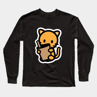 Cat Orange Coffee Boba Bambu Cute Kitten Animal Lover Long Sleeve T-Shirt